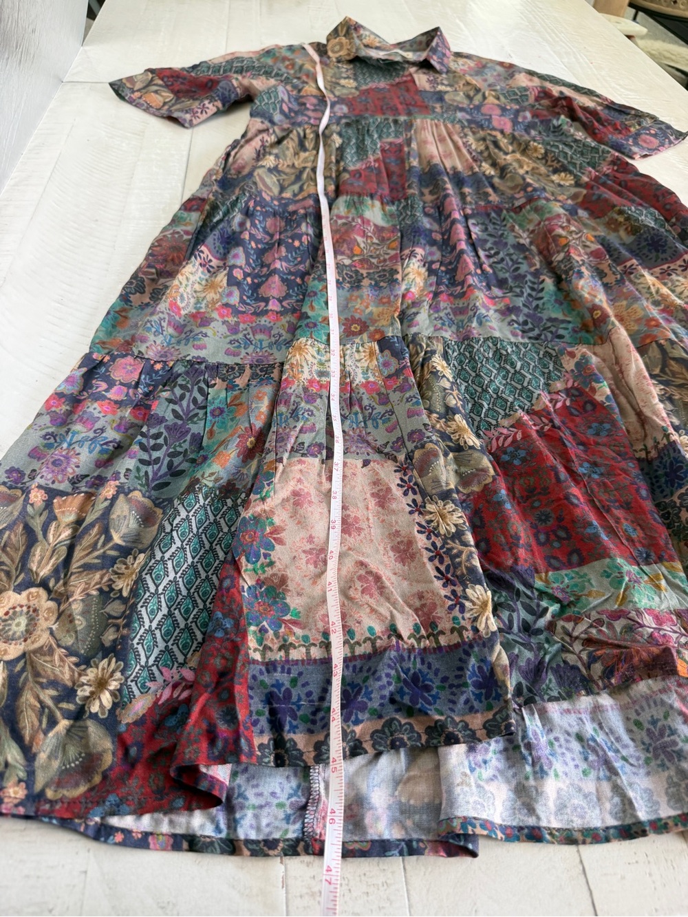 NATURAL LIFE Rebecca Midi Dress - Blue Patchwork Print Rayon Size Medium - Picture 7 of 9